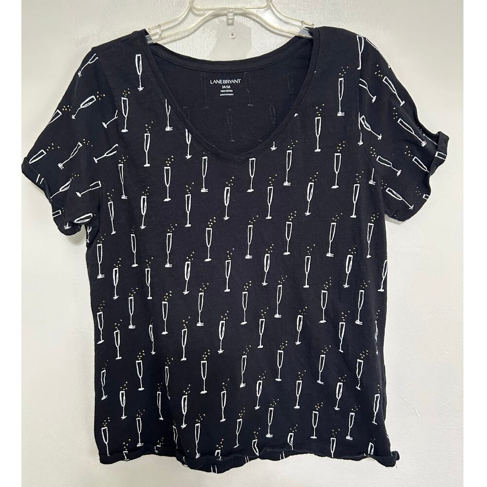 Lane Bryant 14/16 Cotton Champagne Glass Print Top